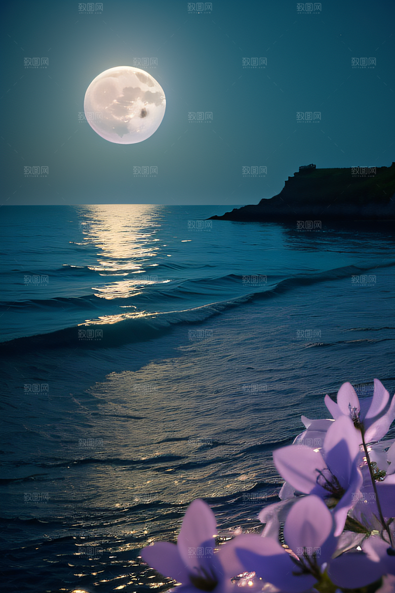 月光照耀花海的美景