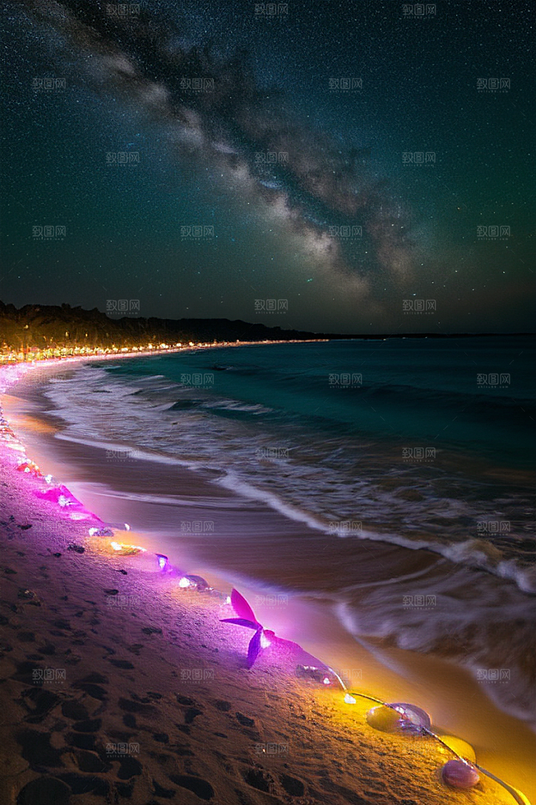 星夜银河银河星光洒满海滩