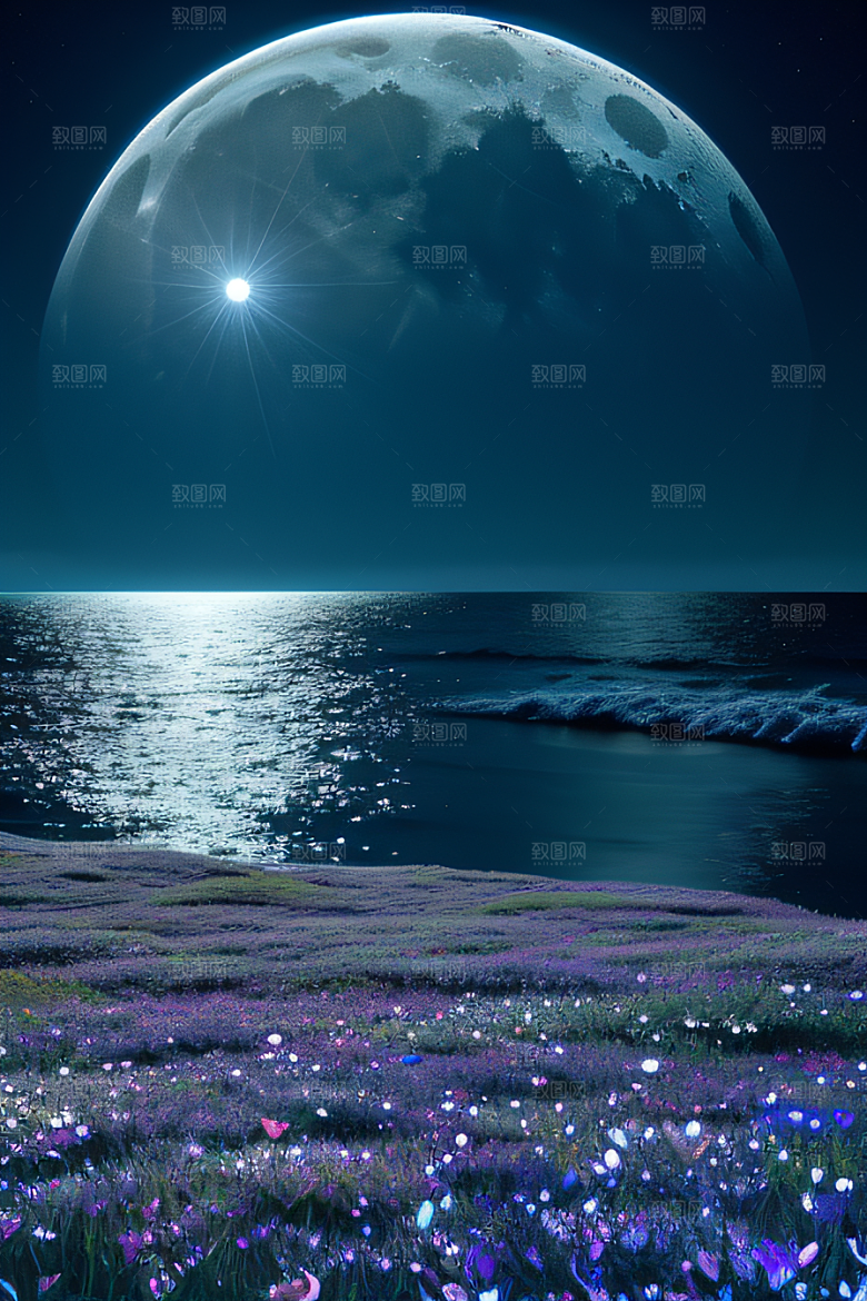 月光照耀花海的美景
