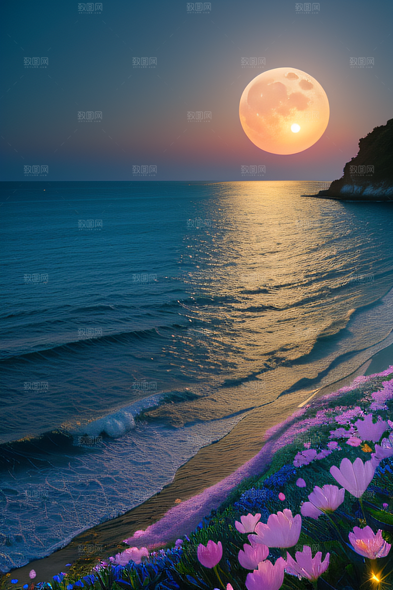 月光照耀花海的美景