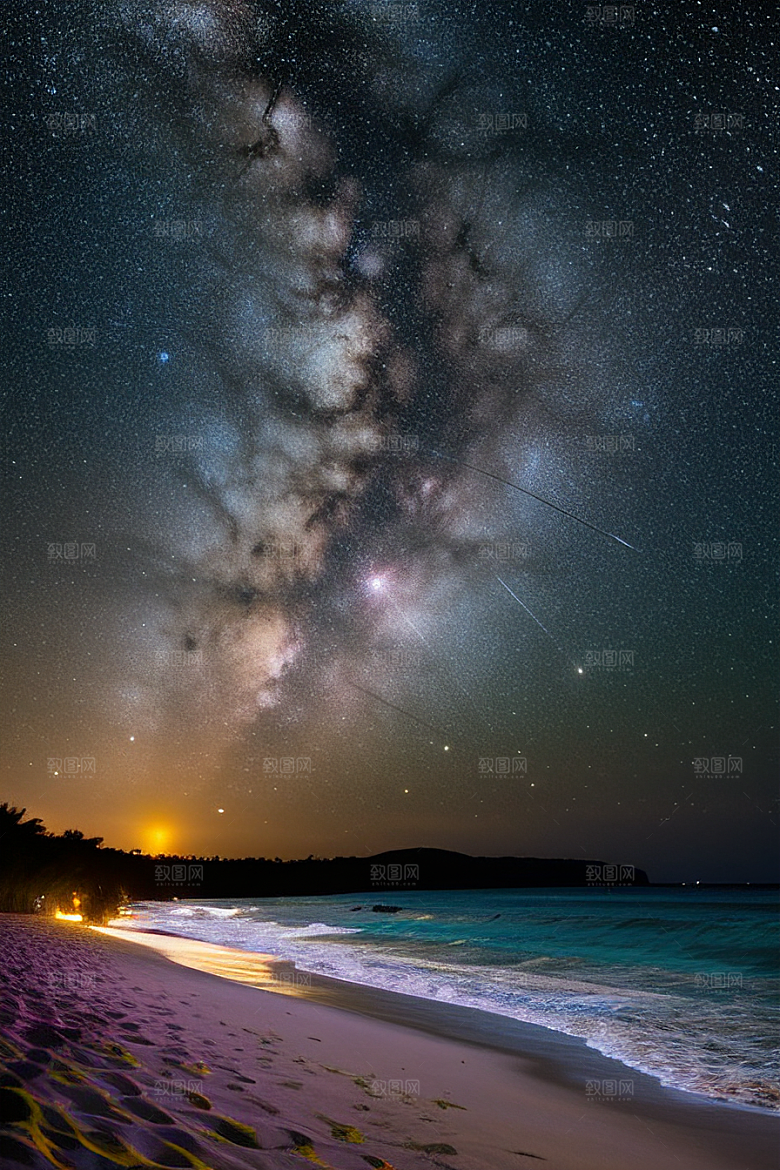 星夜银河银河星光洒满海滩
