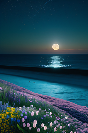 月光照耀花海的美景