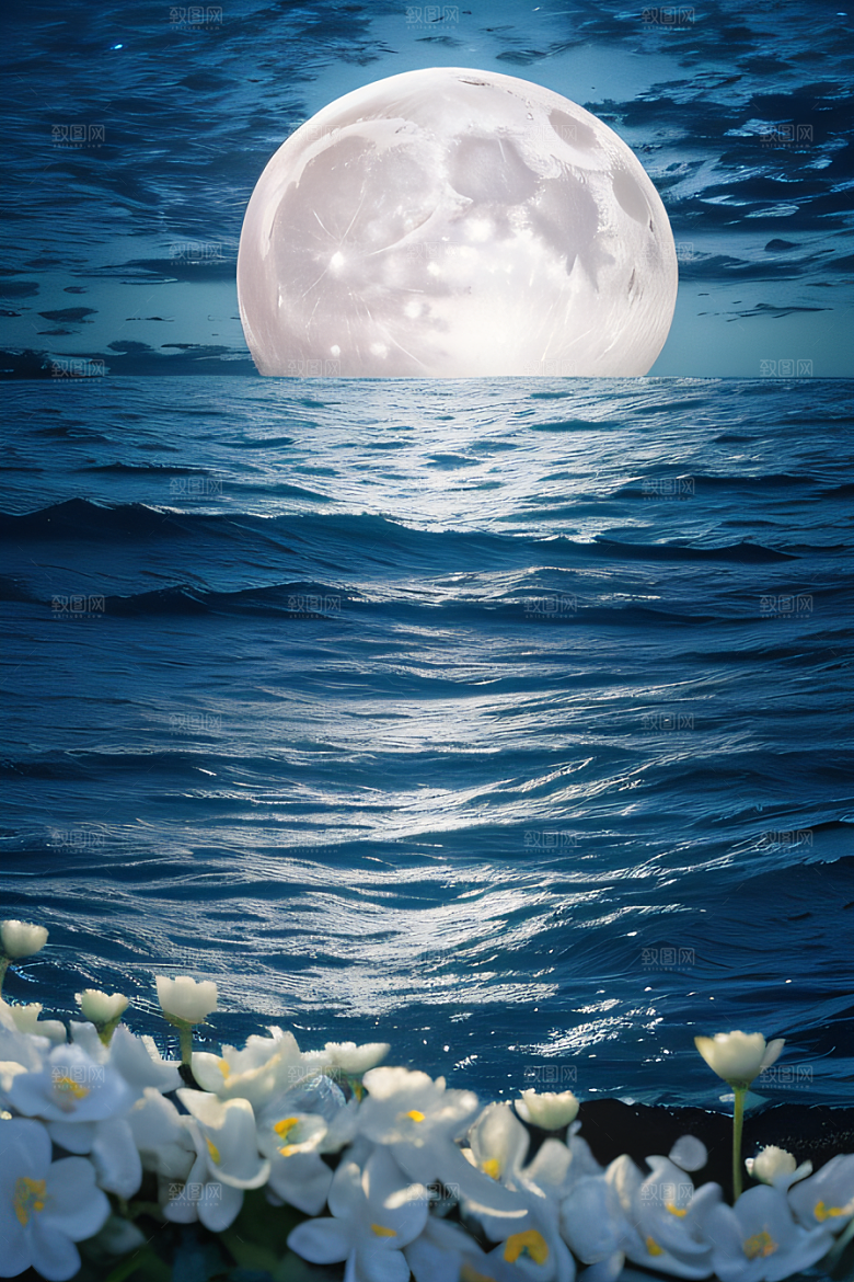 月光照耀花海的美景
