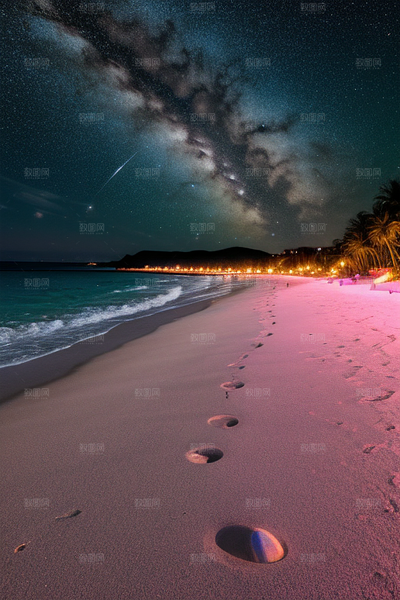 星夜银河银河星光洒满海滩