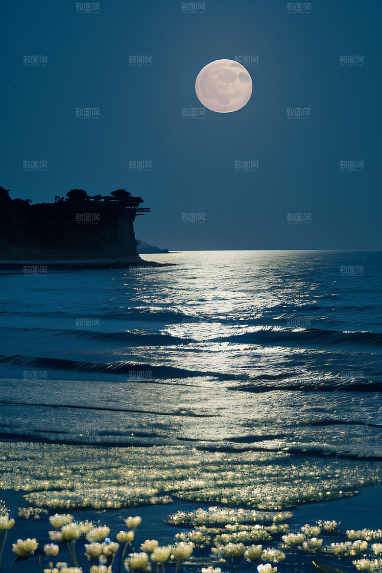 月光照耀花海的美景
