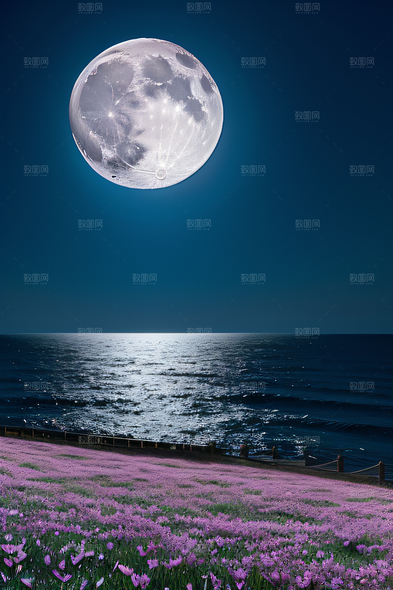 月光照耀花海的美景
