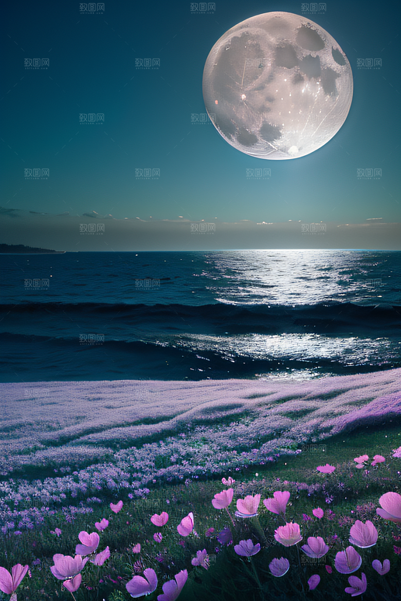 月光照耀花海的美景