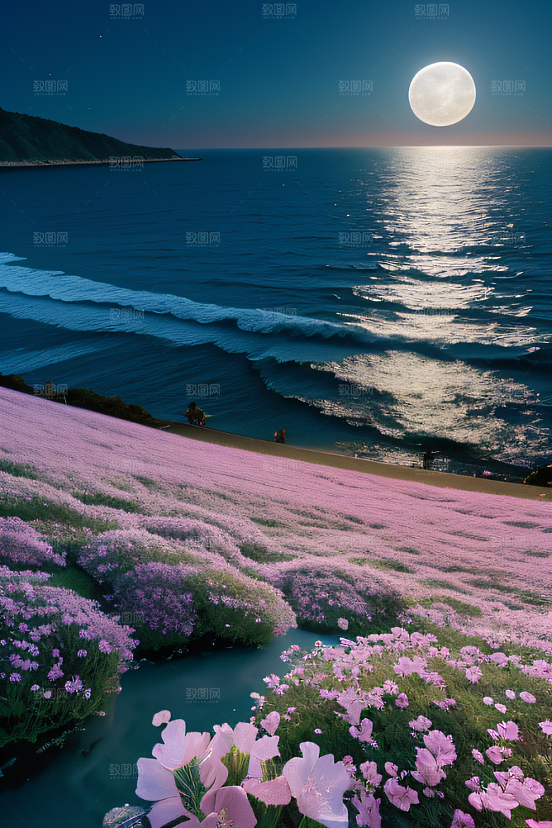 月夜佳景花海的迷人