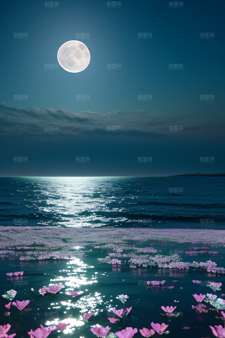 月夜佳景花海的迷人