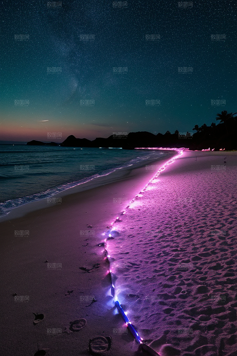 星夜银河银河星光洒满海滩