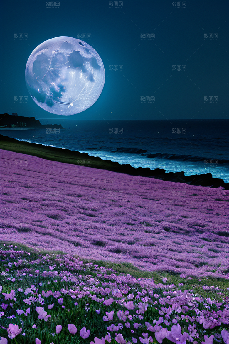 月夜佳景花海的迷人