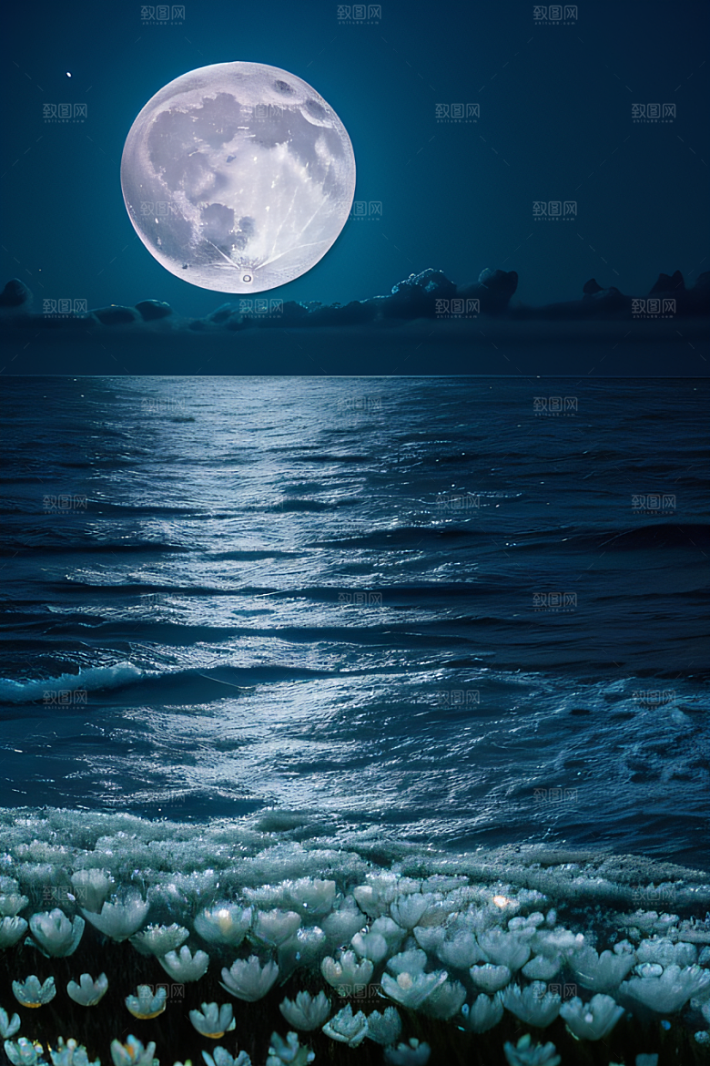 月夜佳景花海的迷人