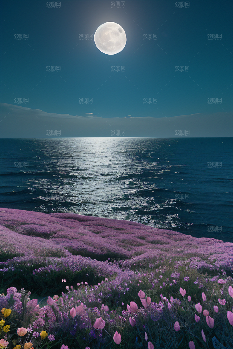 月夜佳景花海的迷人