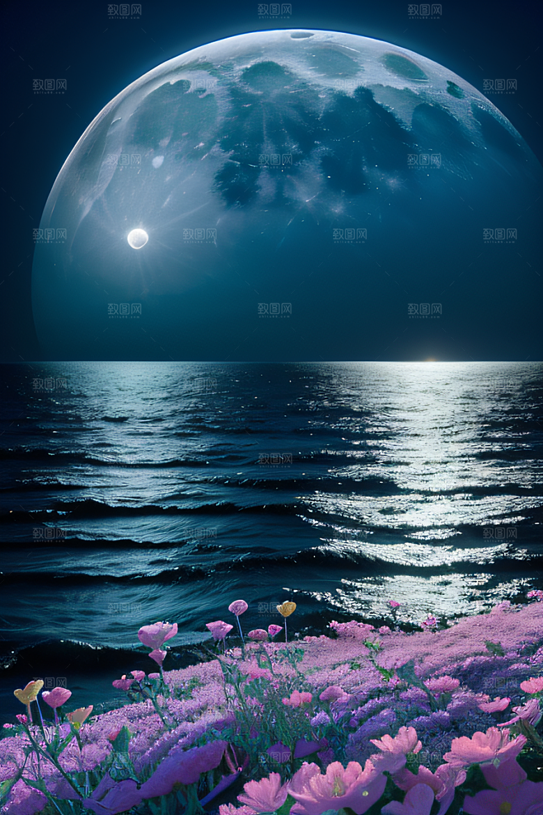 月夜佳景花海的迷人