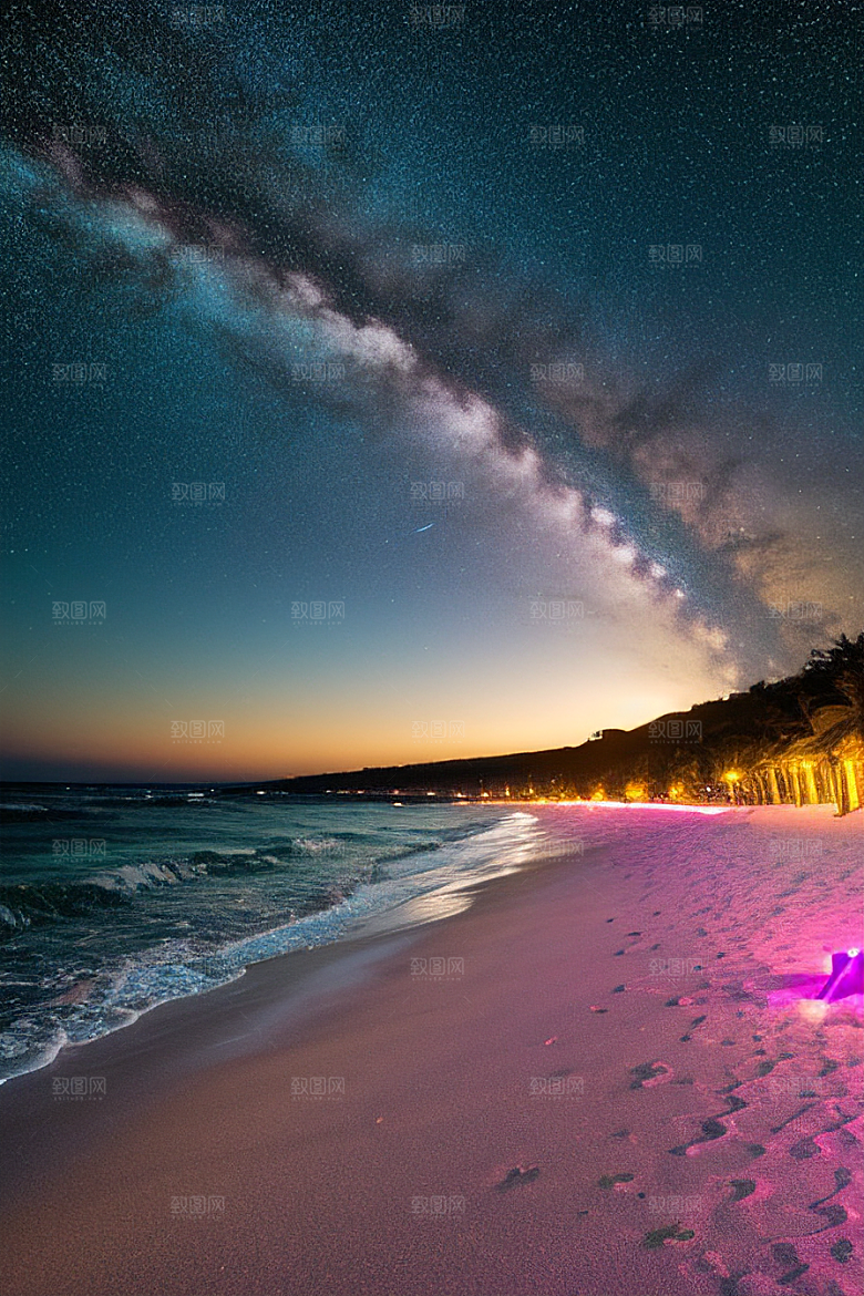 星夜银河银河星光洒满海滩