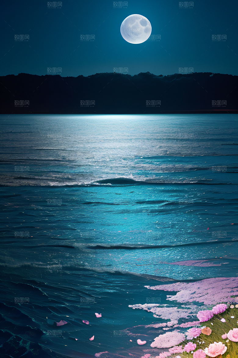 月夜佳景花海的迷人