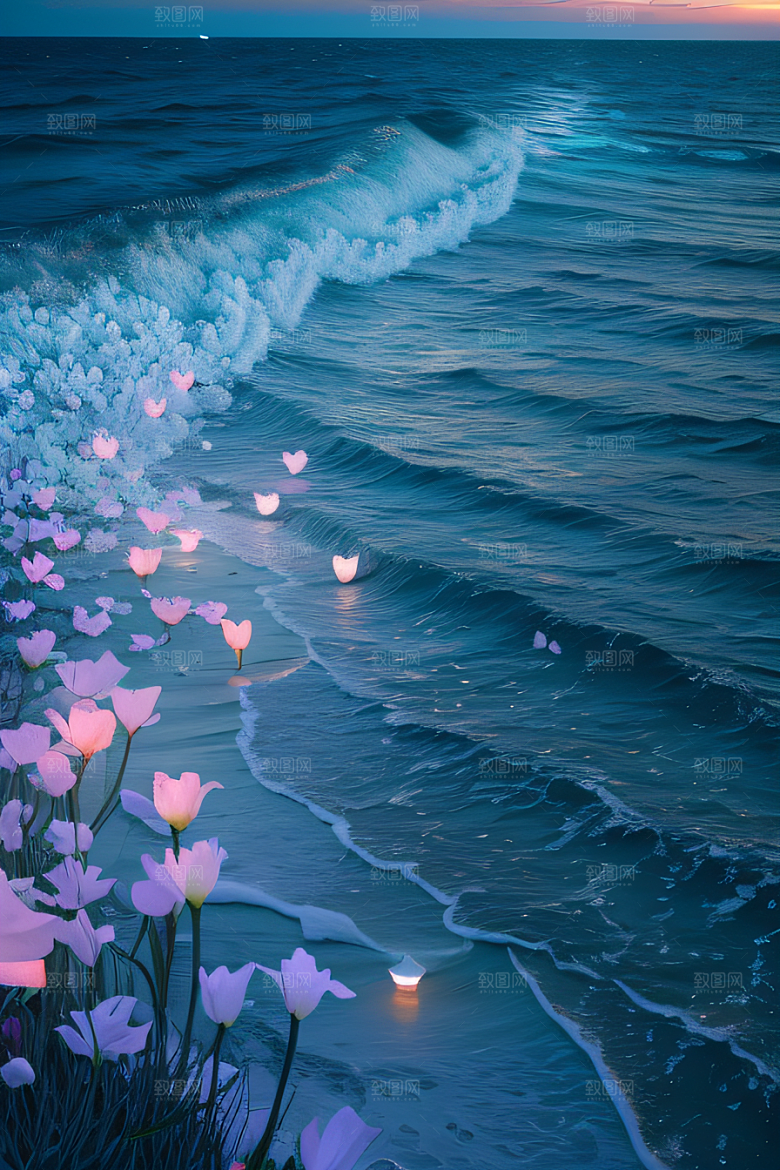 月夜佳景花海的迷人