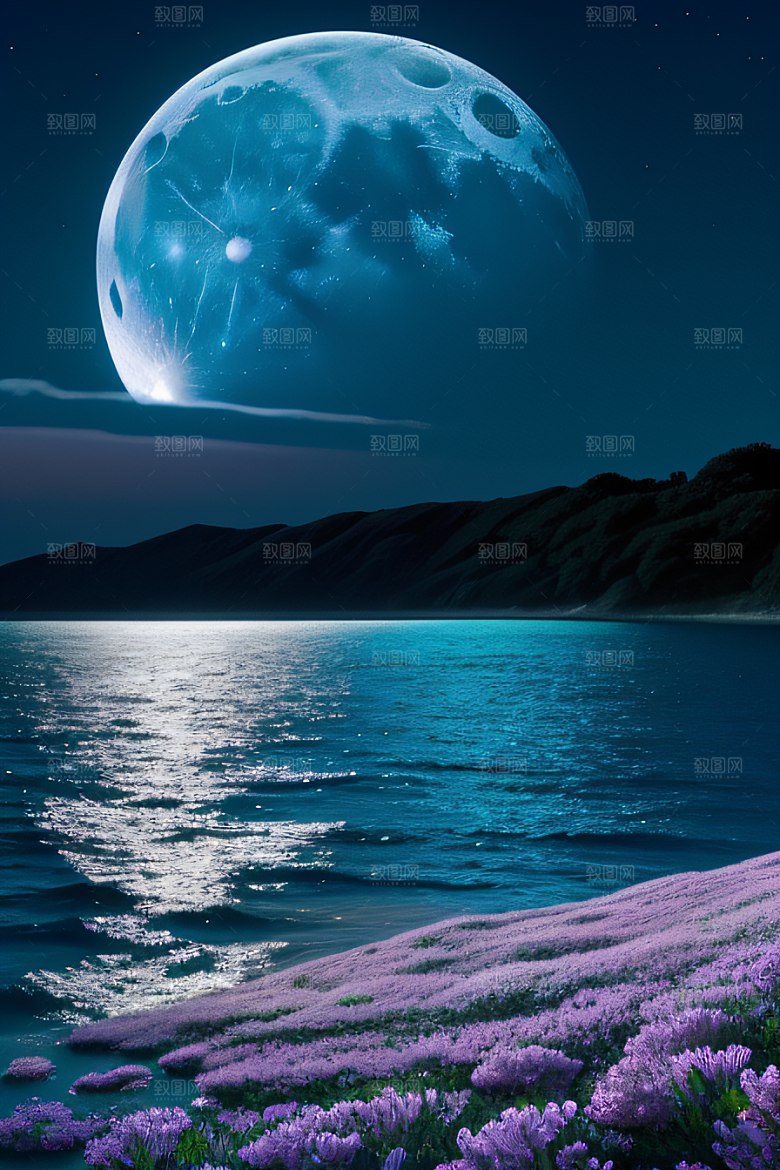 月夜佳景花海的迷人