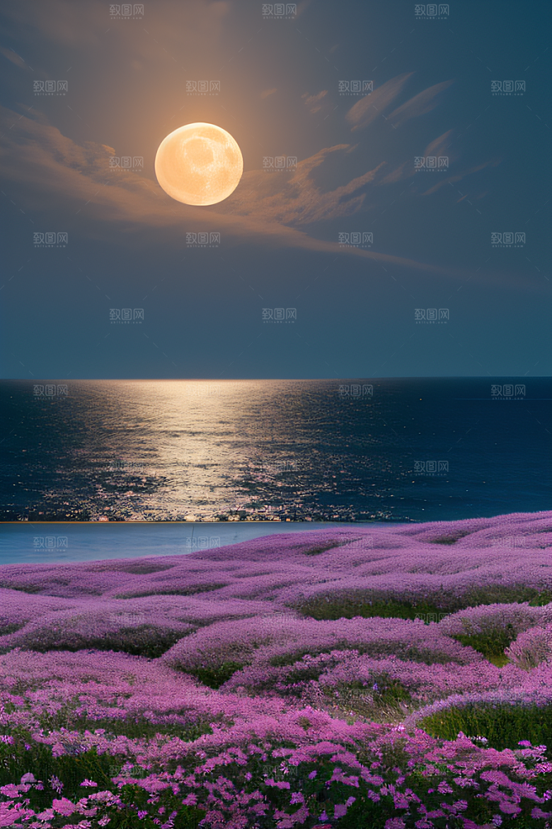 月夜佳景花海的迷人
