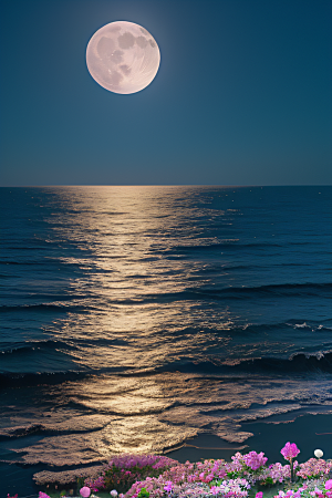 月夜佳景花海的迷人