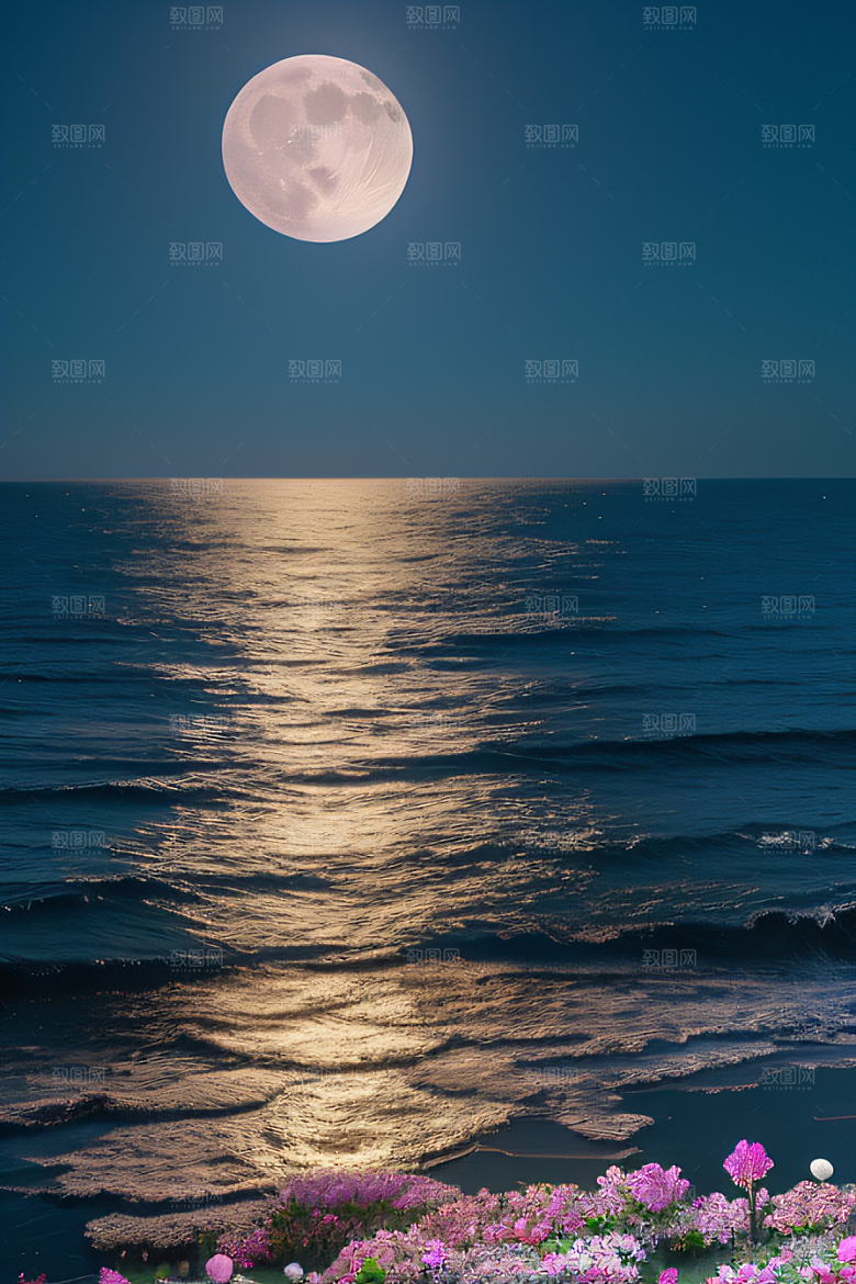 月夜佳景花海的迷人