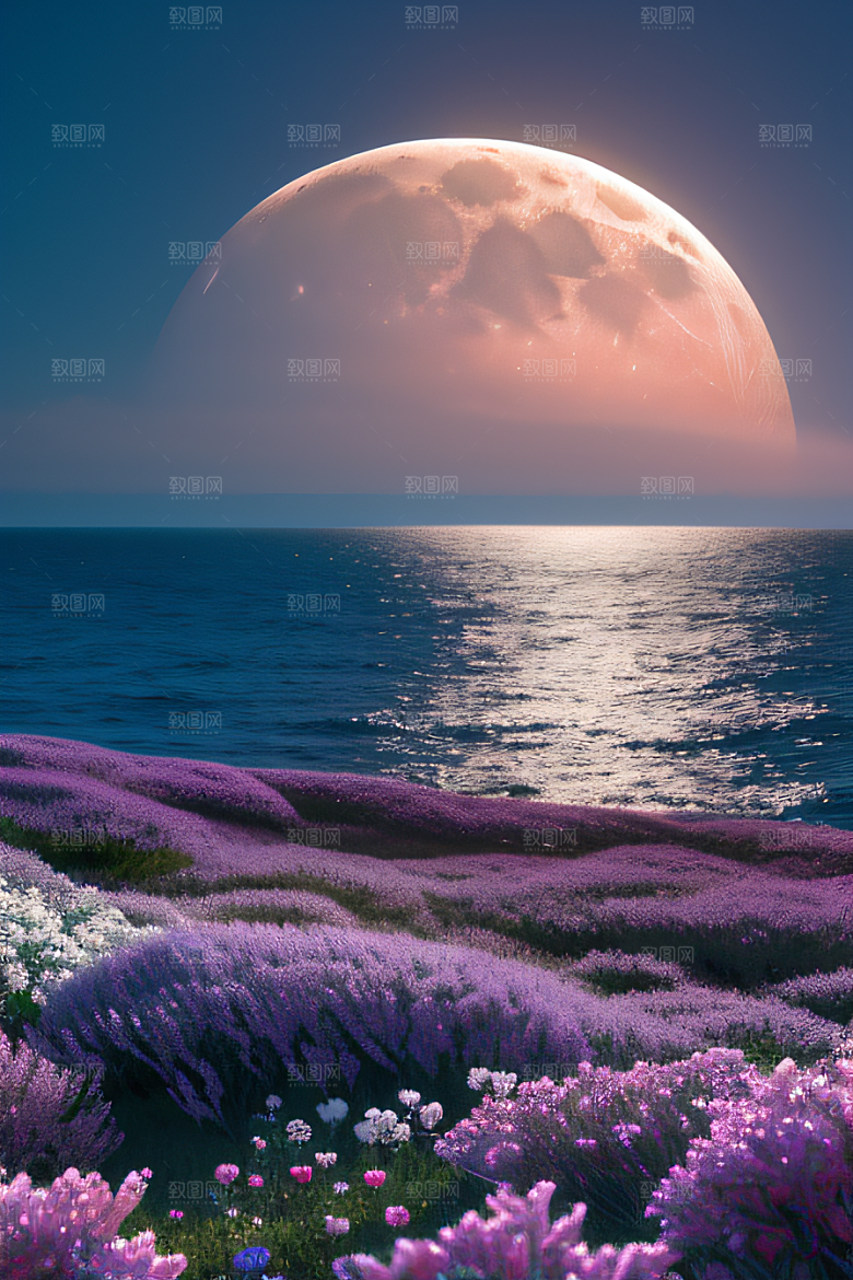 月下花海恍如仙境