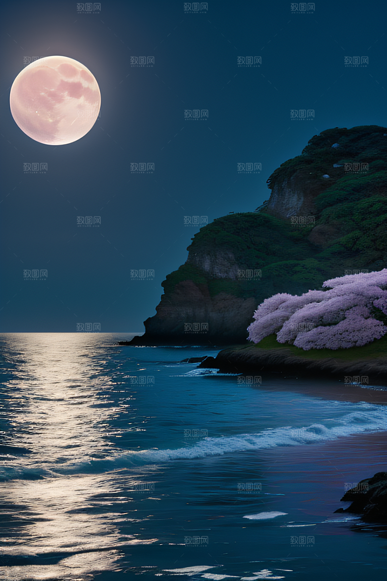 月下花海恍如仙境