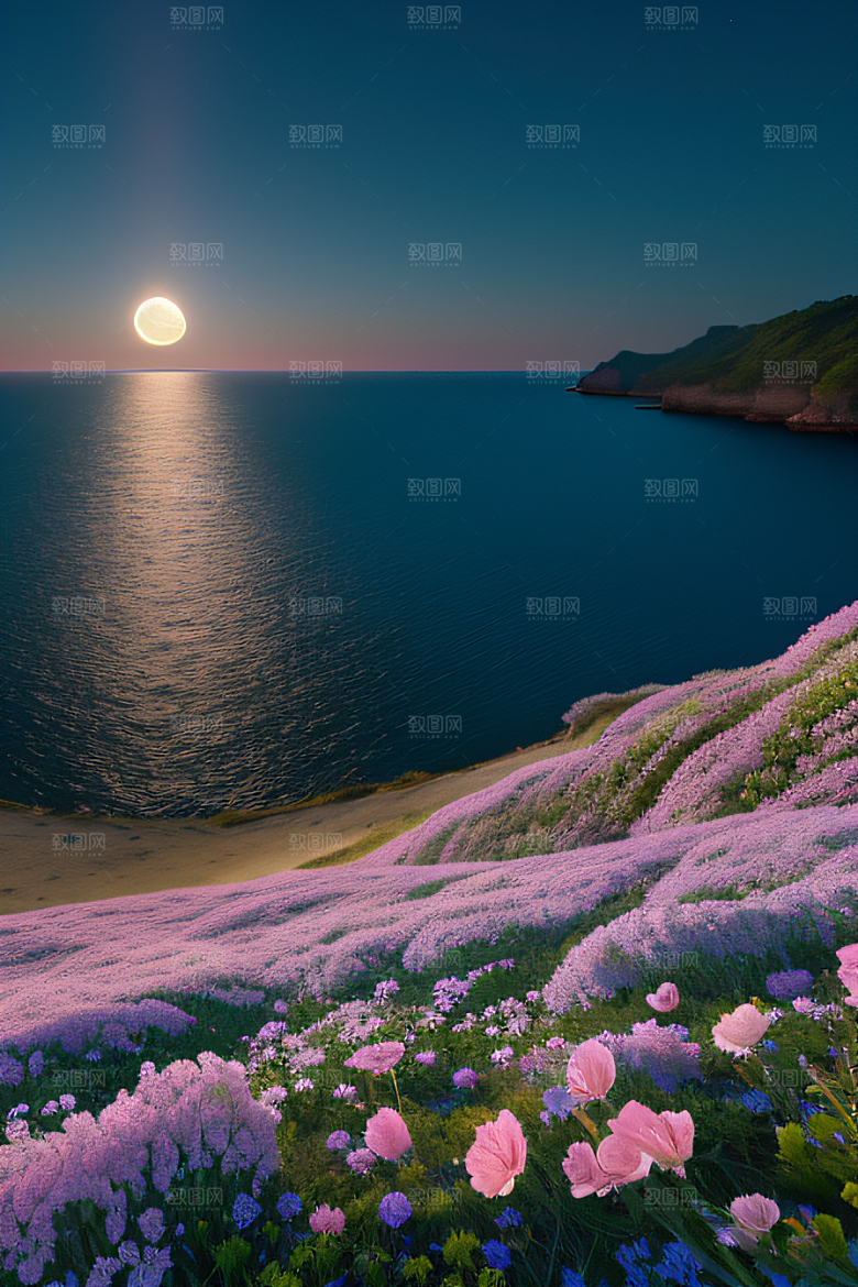月下花海恍如仙境