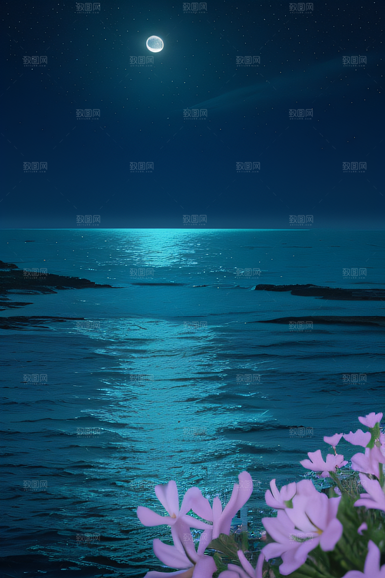 月下花海恍如仙境