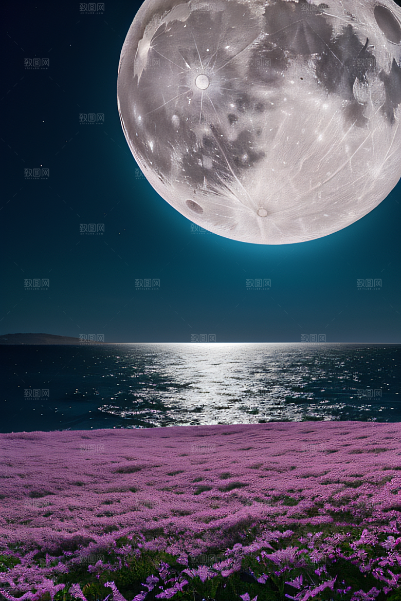 月下花海恍如仙境