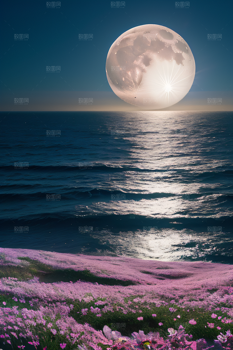 月下花海恍如仙境
