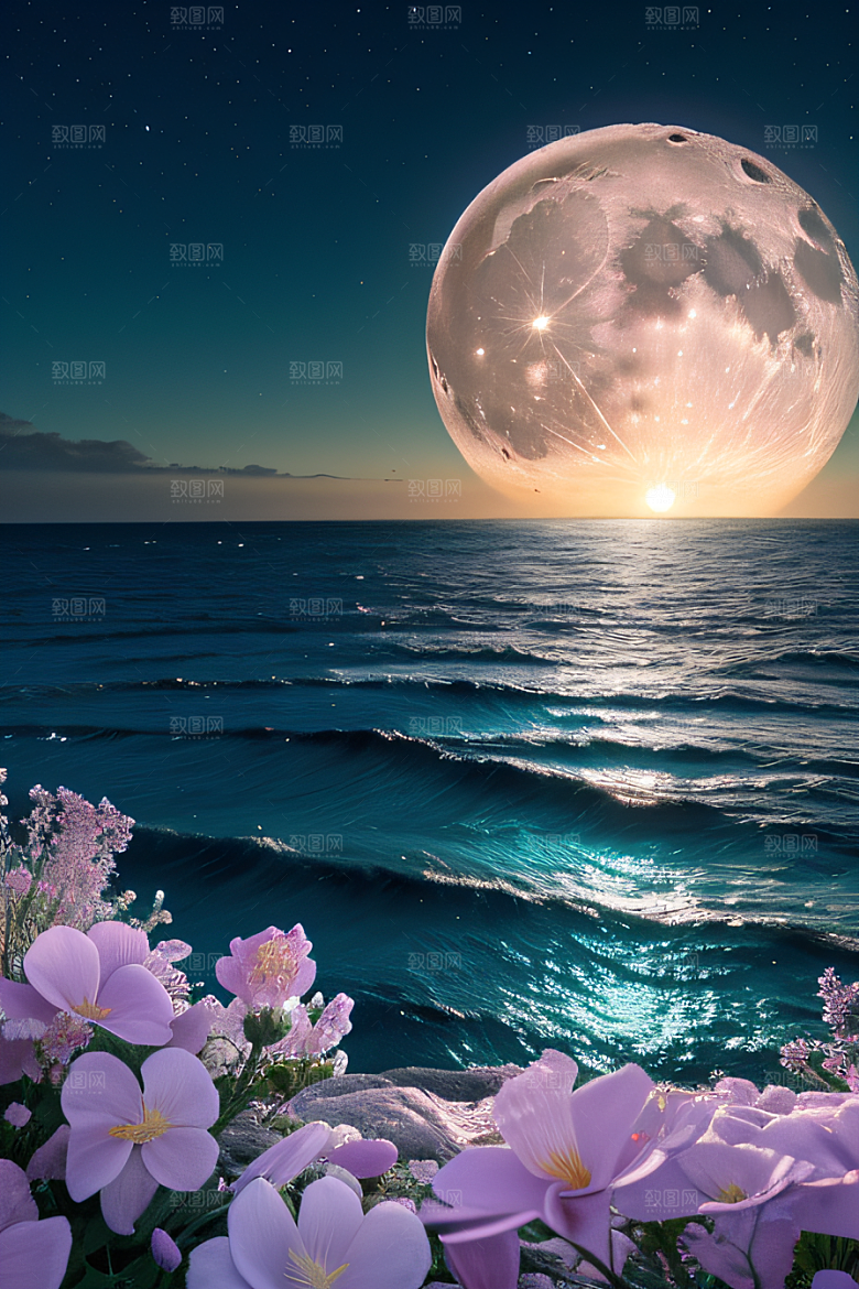 月下花海恍如仙境
