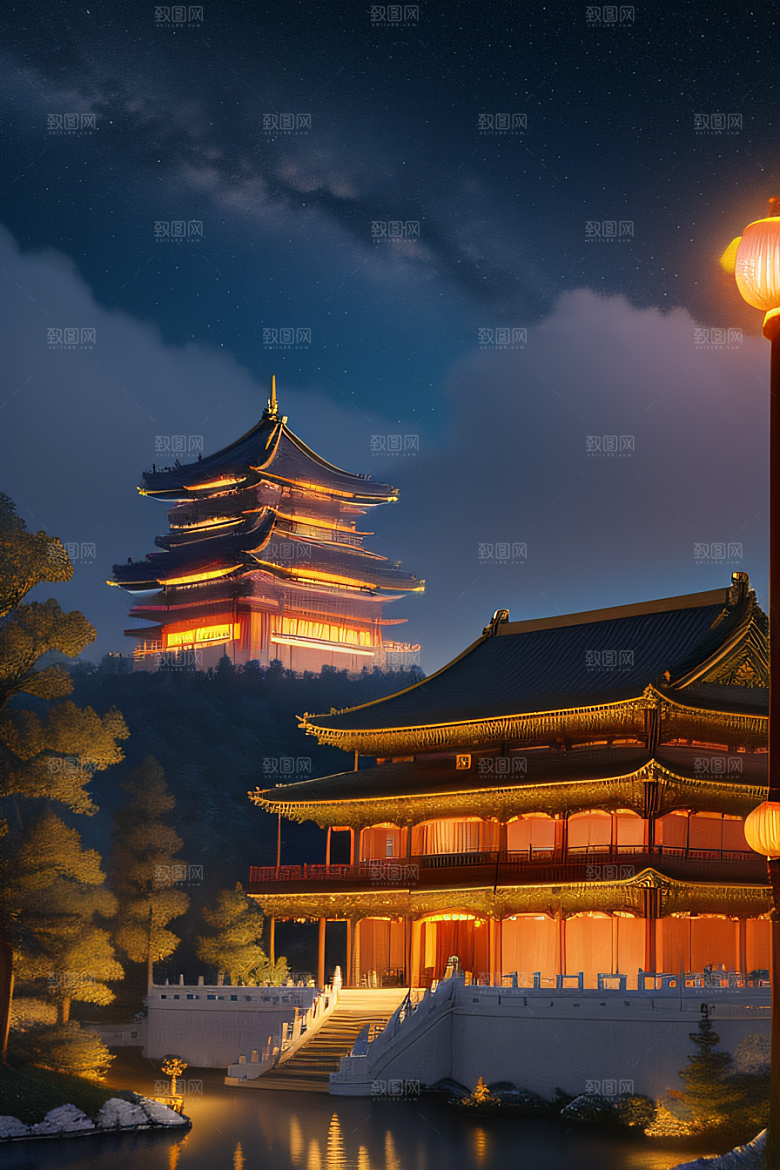 华丽宫殿花园仙境