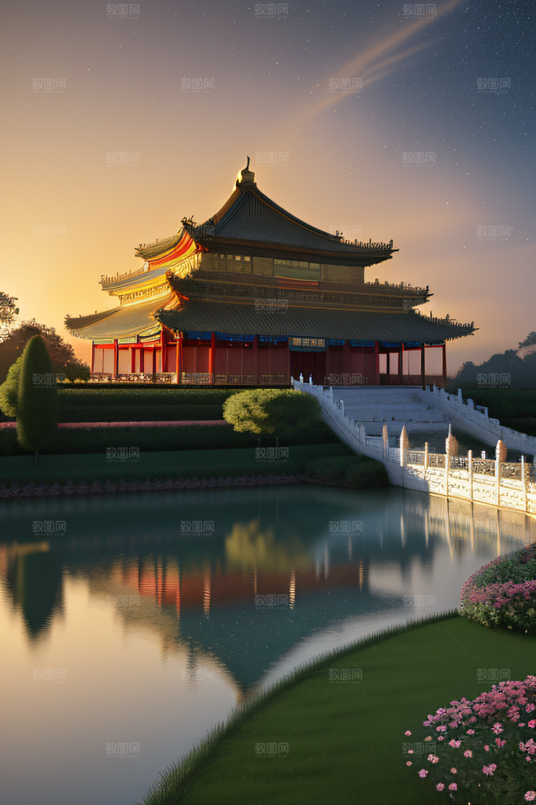 金色中国宫殿中国建筑风格的华丽典范