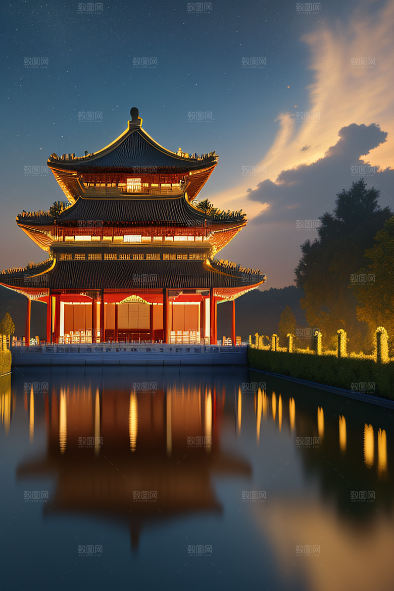 金色中国宫殿中国建筑风格的华丽典范