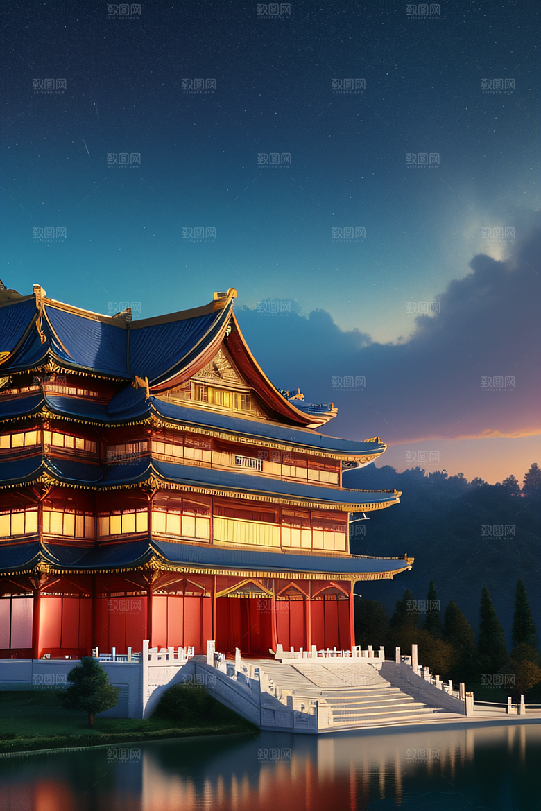 金色中国宫殿中国建筑风格的华丽典范
