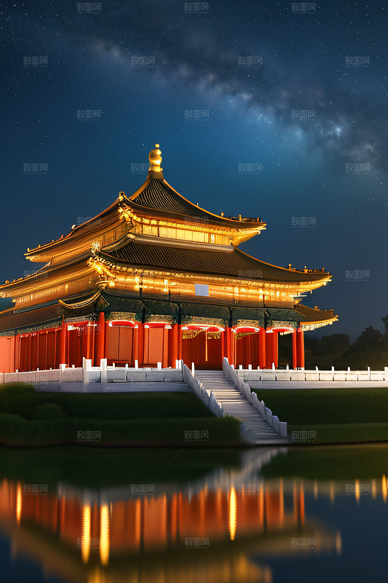 金色中国宫殿中国建筑风格的华丽典范