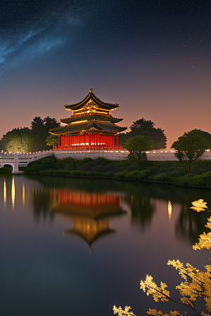 金色中国宫殿中国建筑风格的华丽典范