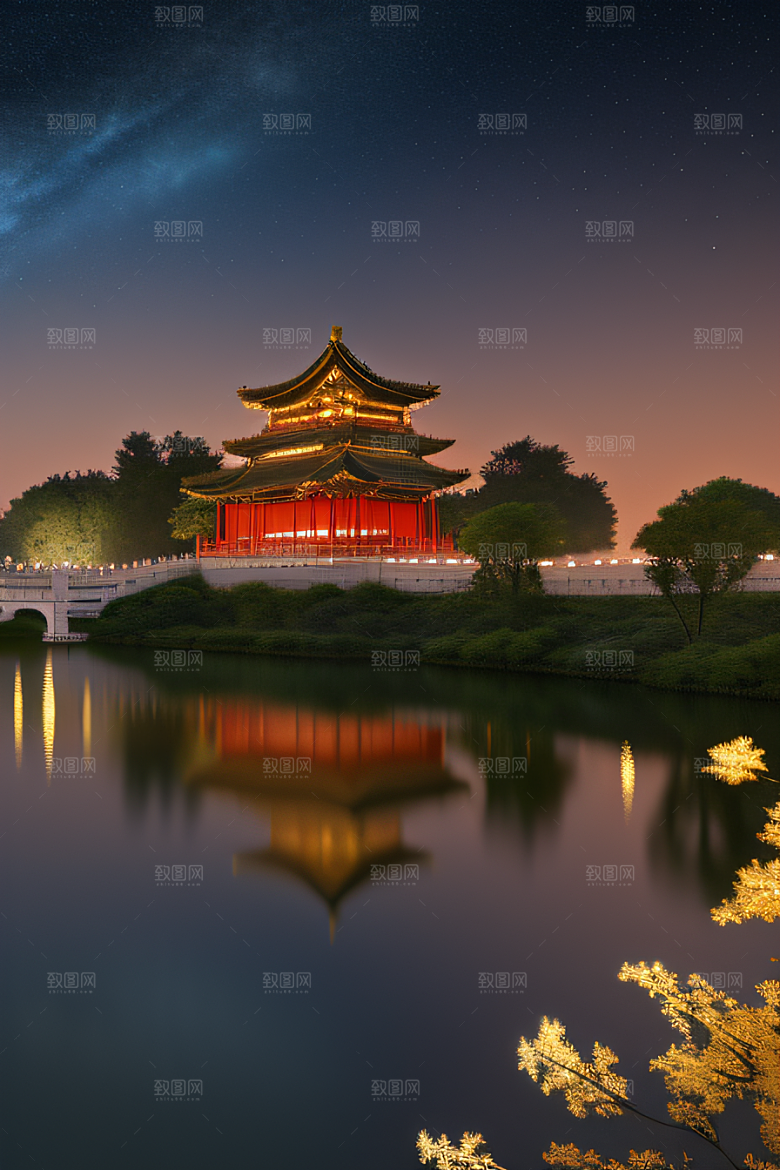 金色中国宫殿中国建筑风格的华丽典范