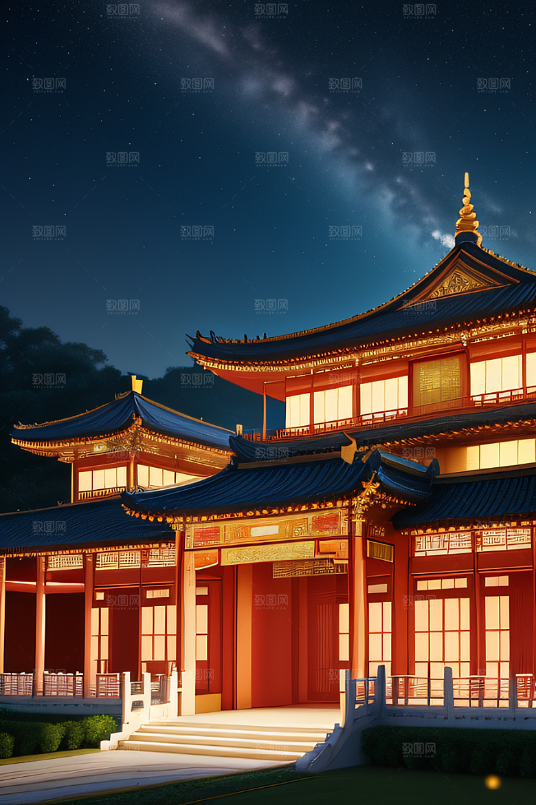 金色中国宫殿中国建筑风格的华丽典范