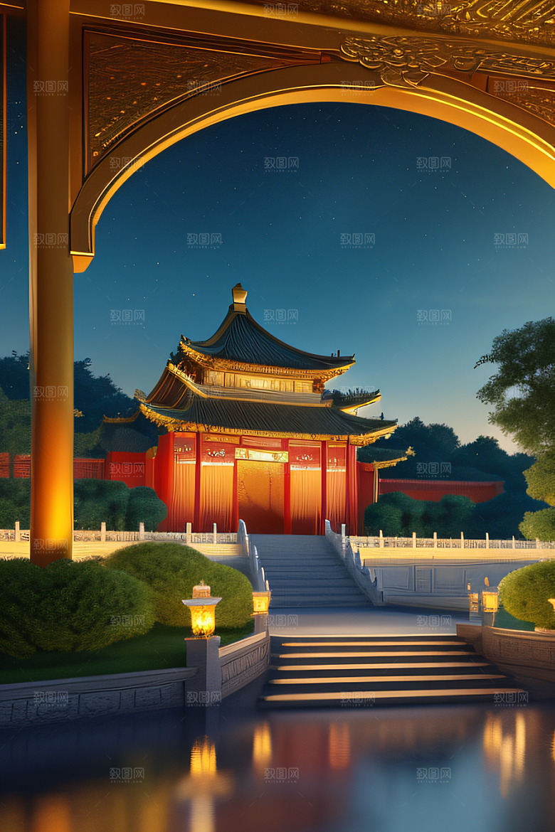 金色中国宫殿中国建筑风格的华丽典范