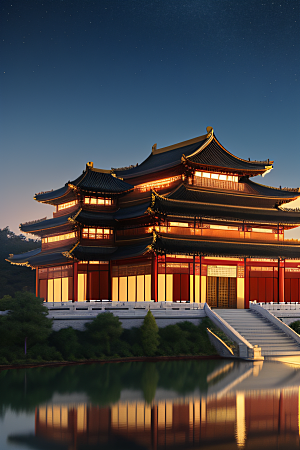 金色中国宫殿中国建筑风格的华丽典范