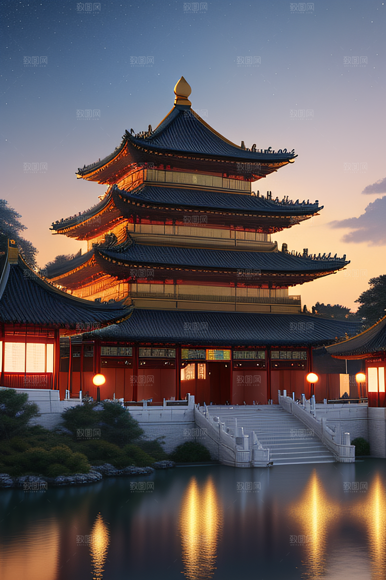 金色中国宫殿中国建筑风格的华丽典范