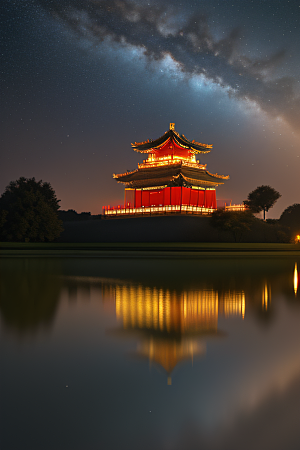 金色华堂奇幻夜景