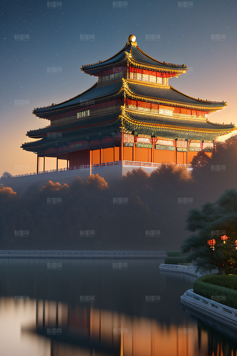 神秘的中国宫殿童话般的景色