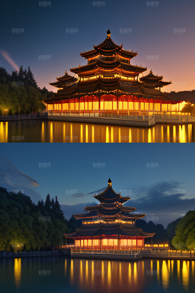 神秘的中国宫殿童话般的景色