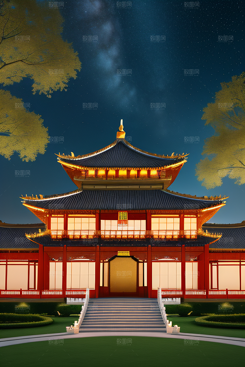 神秘的中国宫殿童话般的景色