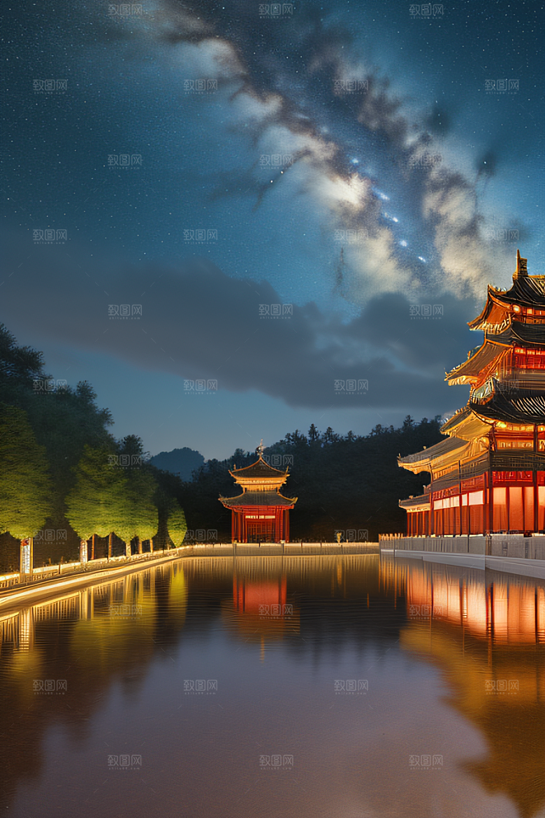 神秘的中国宫殿童话般的景色