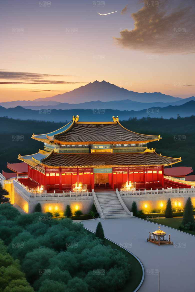 神秘的中国宫殿童话般的景色
