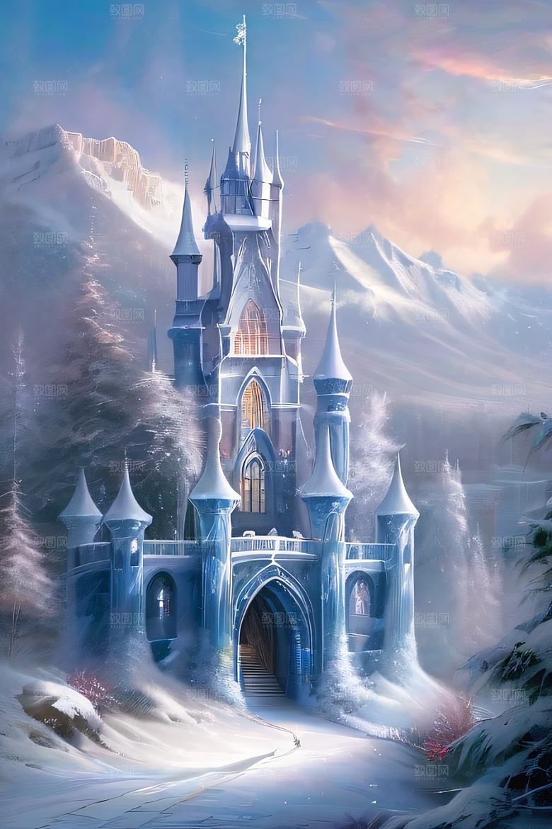冰雪幻城冰雪城堡与冰玫瑰的迷人景致